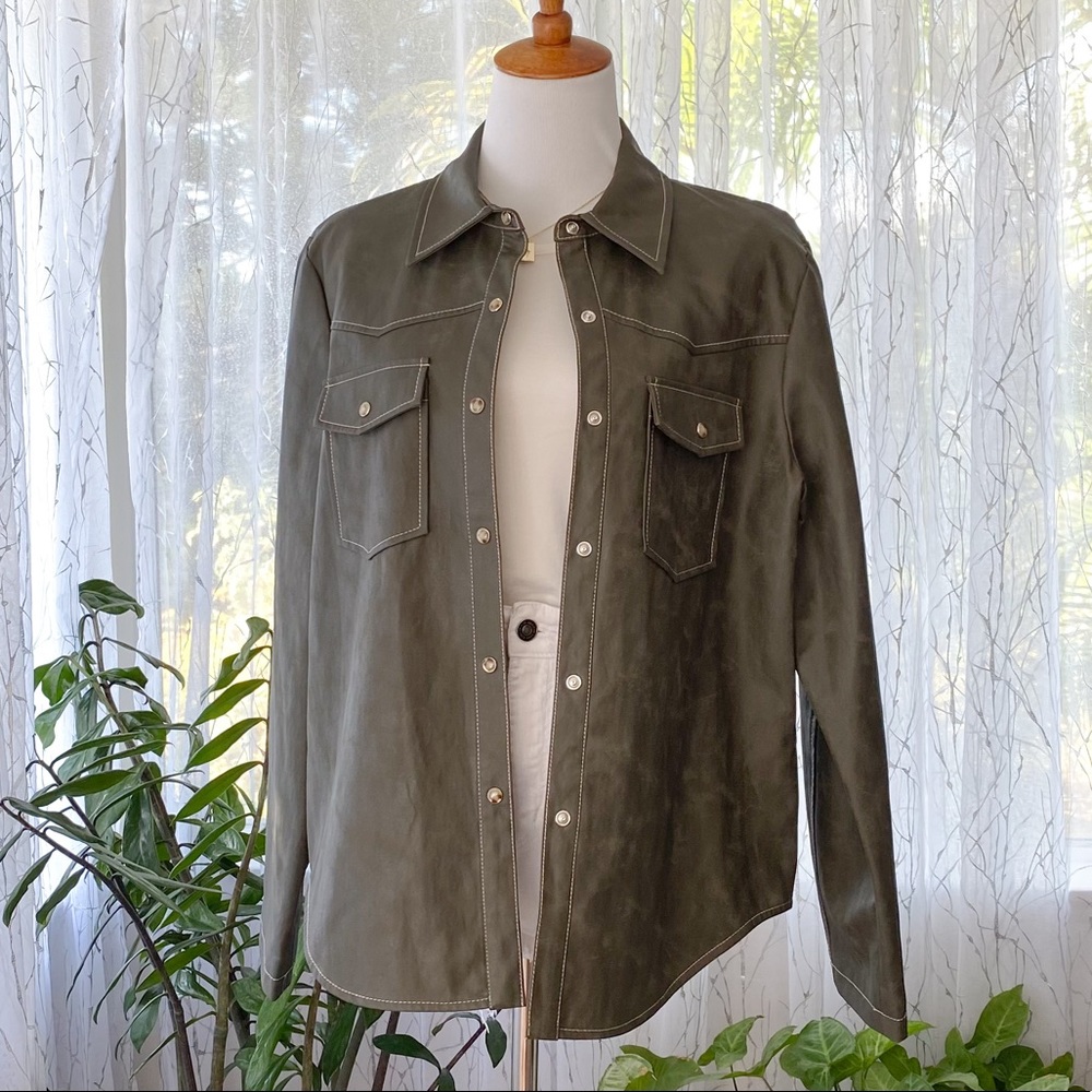 Velvet Heart - Olive Faux Leather Shirt Jacket